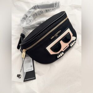 Karl Lagerfeld Black Crossbody Bag with Gold Accents (NWT)